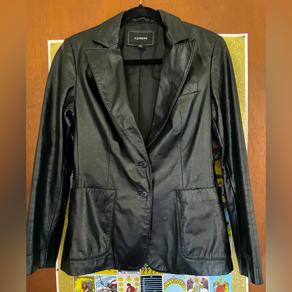 Express Black Leather Blazer  Size 7/8